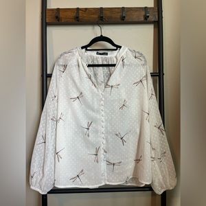 Emery Rose Chiffon Dragonfly Print Blouse - sz L
